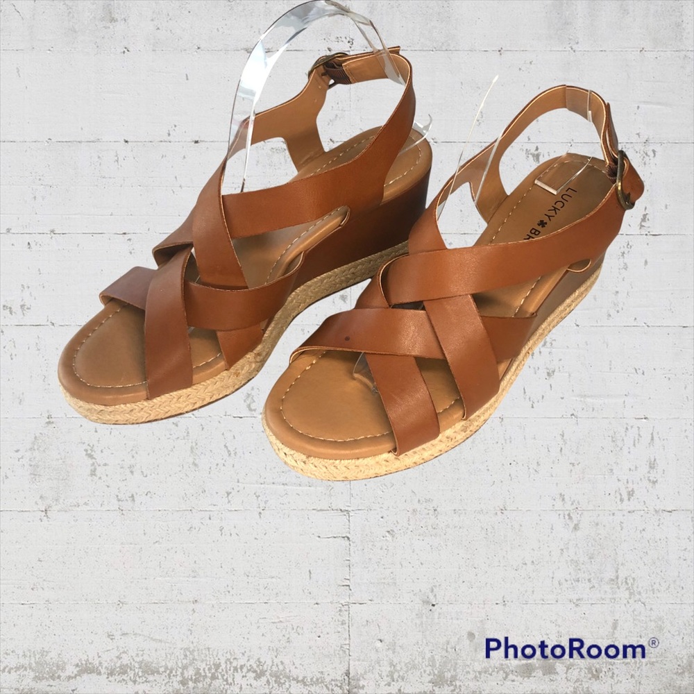 Lucky Brand Wedges Espadrilles Leather Strap Sandals Size 8